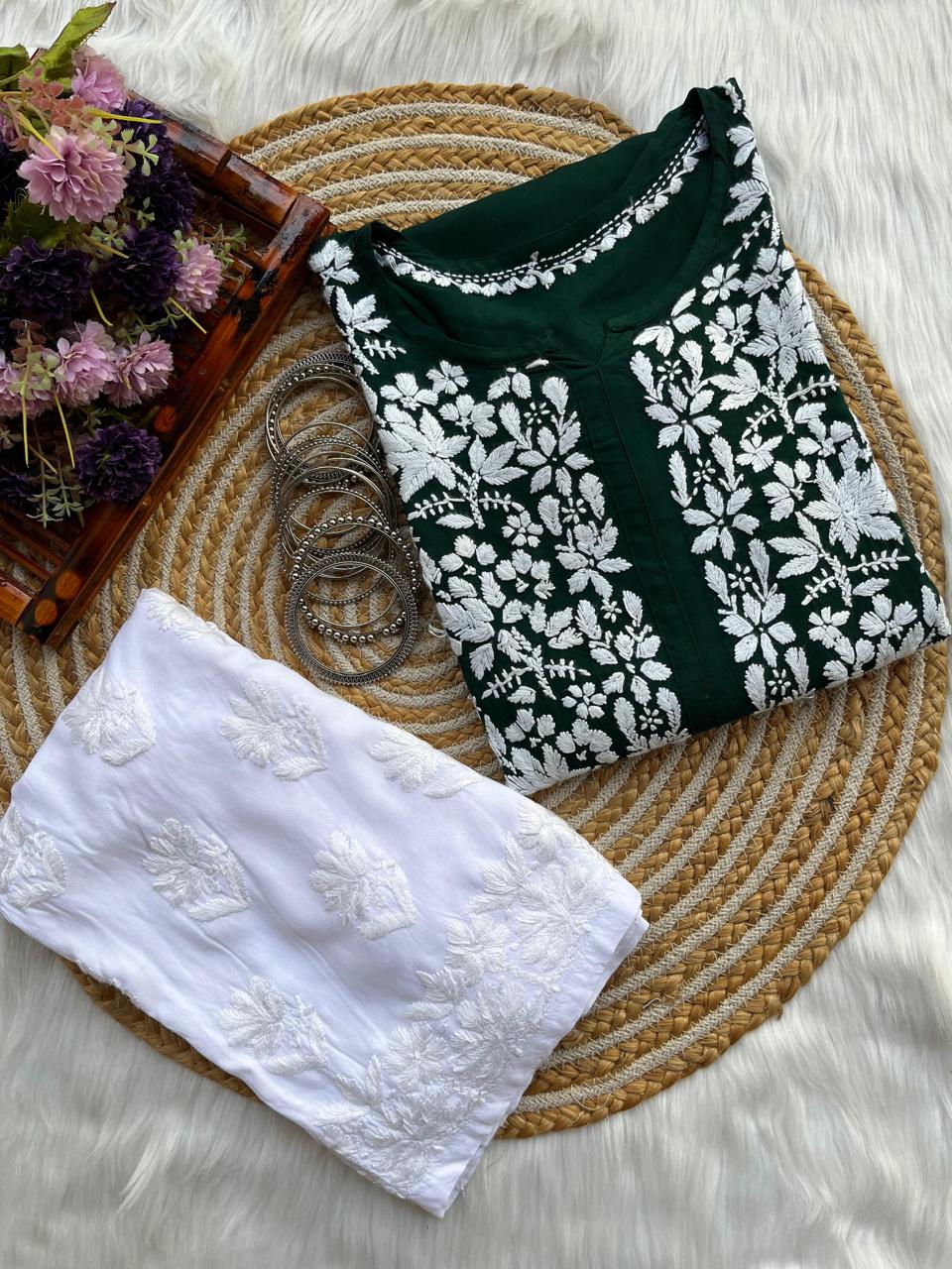 Green Kurti With Plazo  For Women