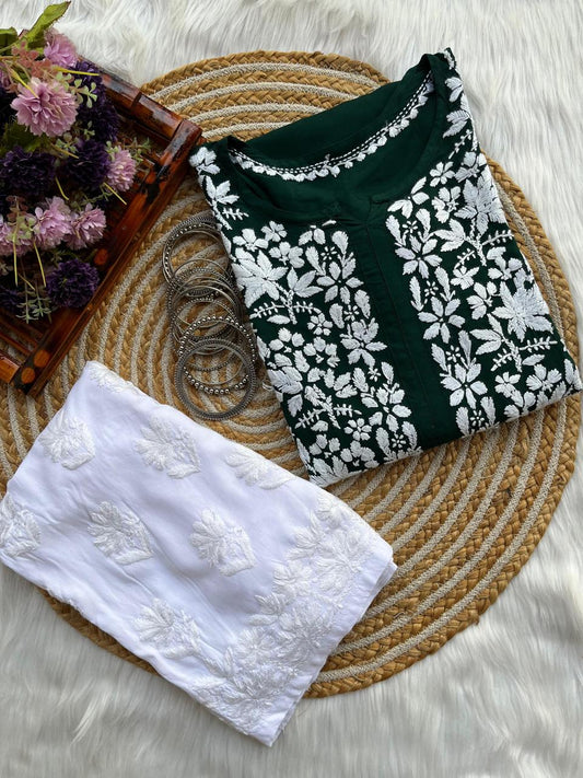 Green Kurti With Plazo  For Women