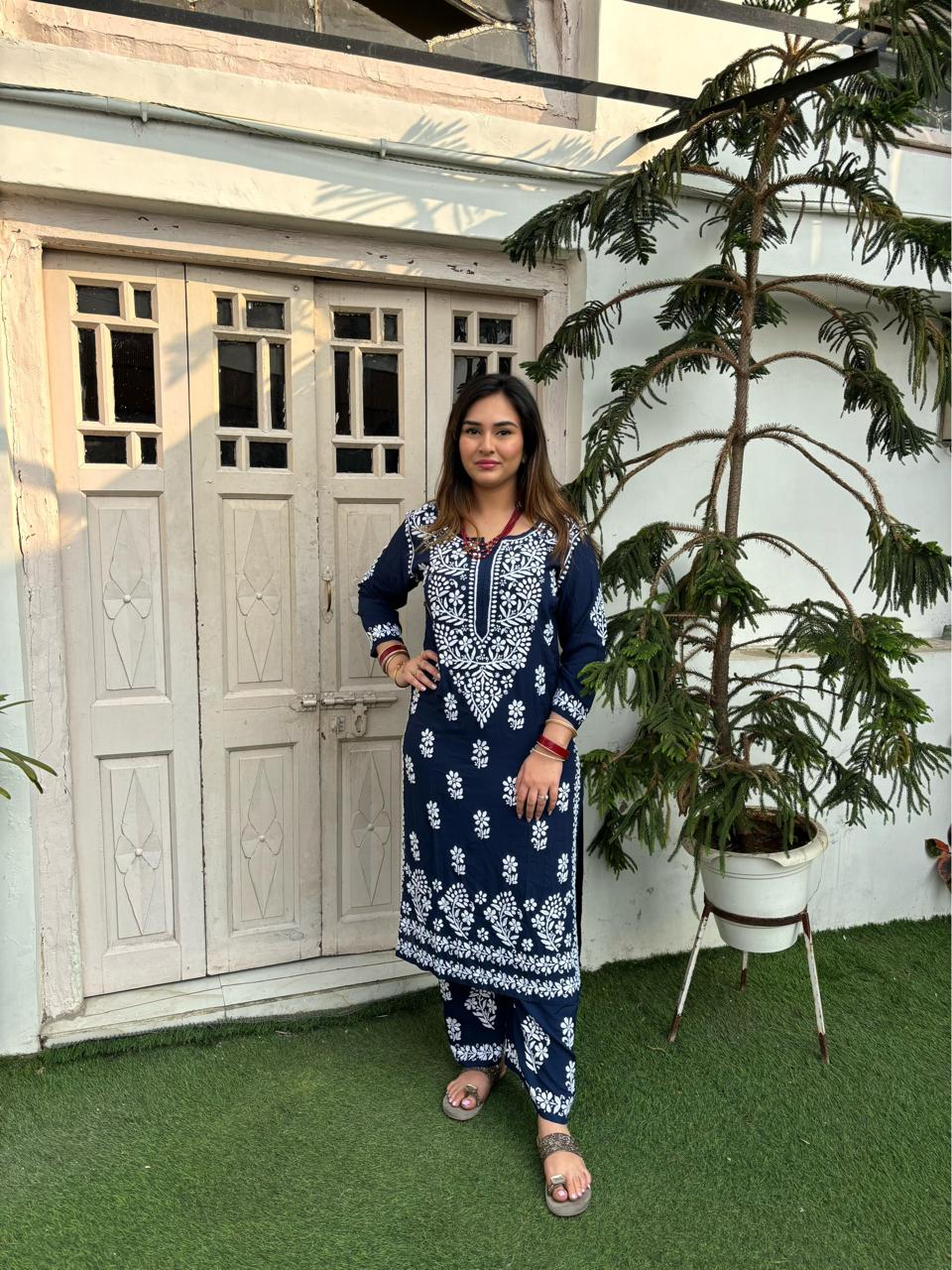 Blue  Chikankari Kurti Set Online At Best Price For Women