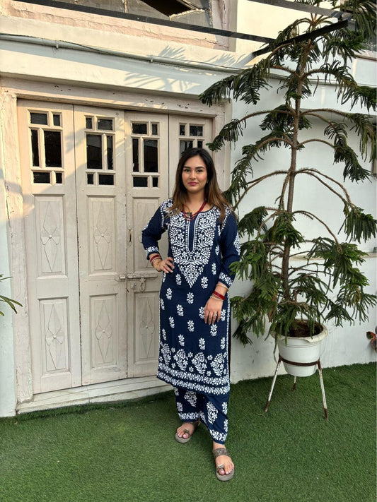 Blue  Chikankari Kurti Set Online At Best Price For Women