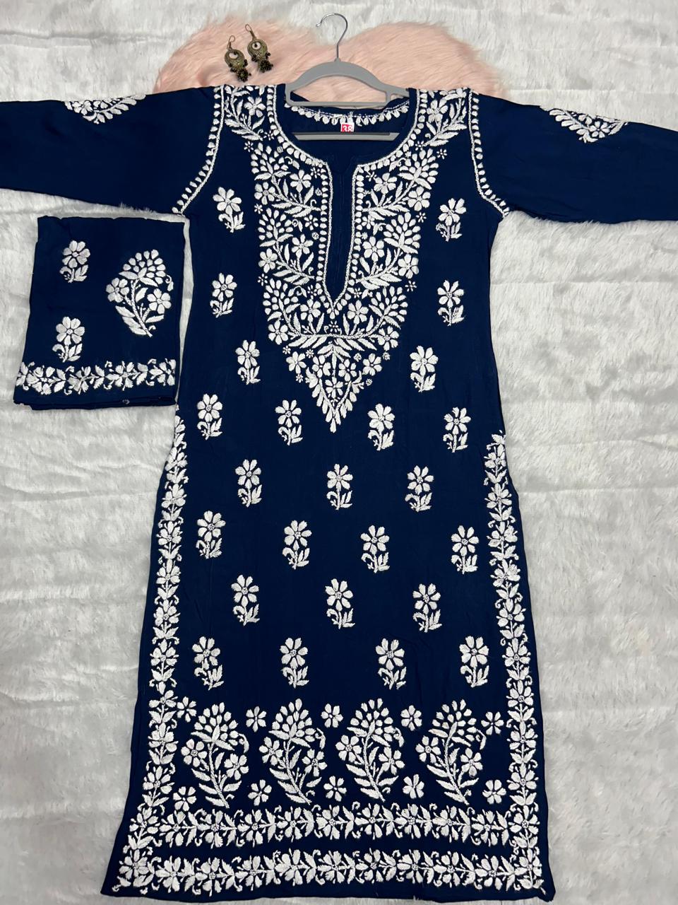 Blue  Chikankari Kurti Set Online At Best Price For Women