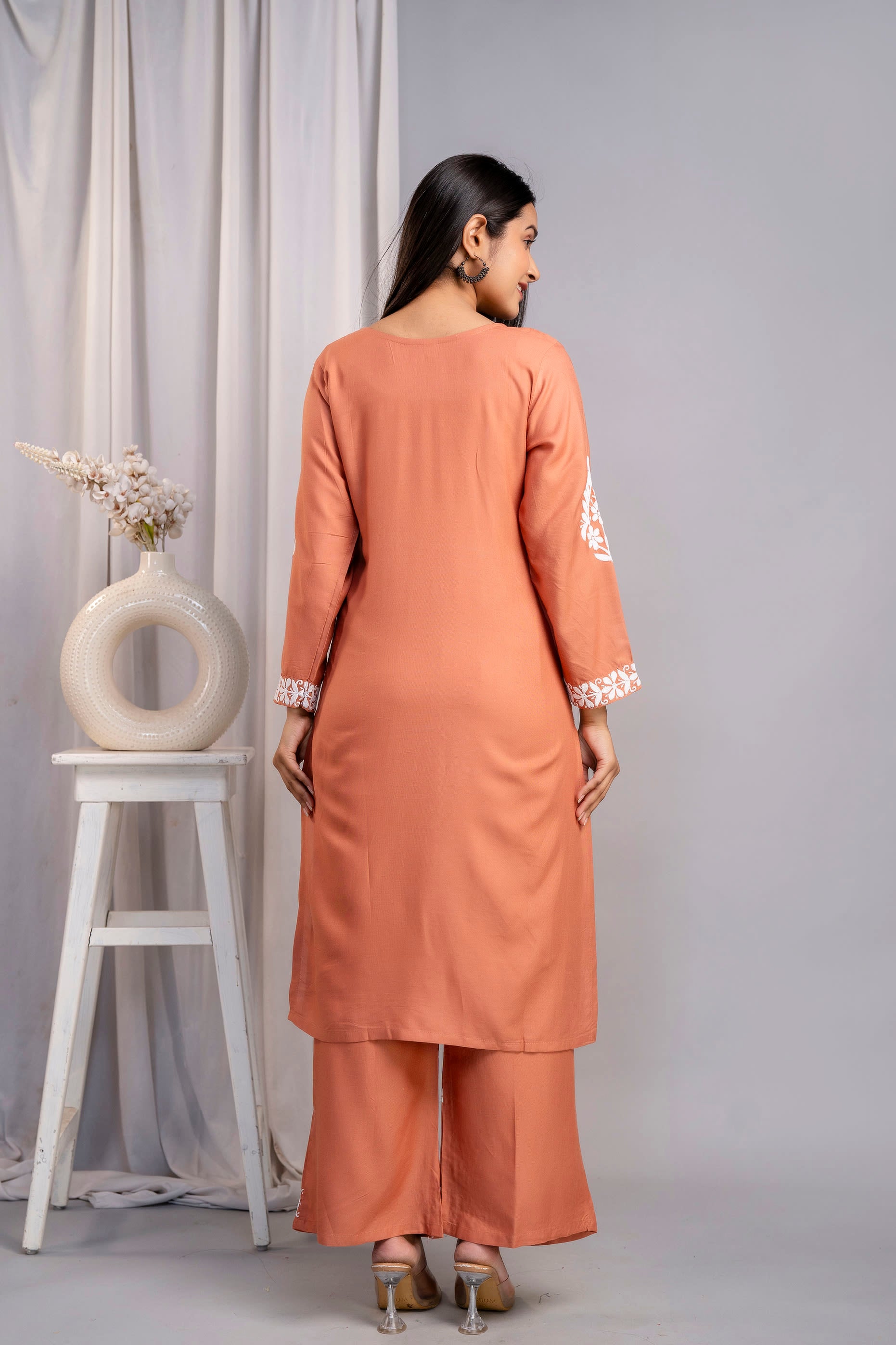 MISTY ROSE Chikankari Kurti and Plazzo Set for Girls and Women (Modal Kurti)