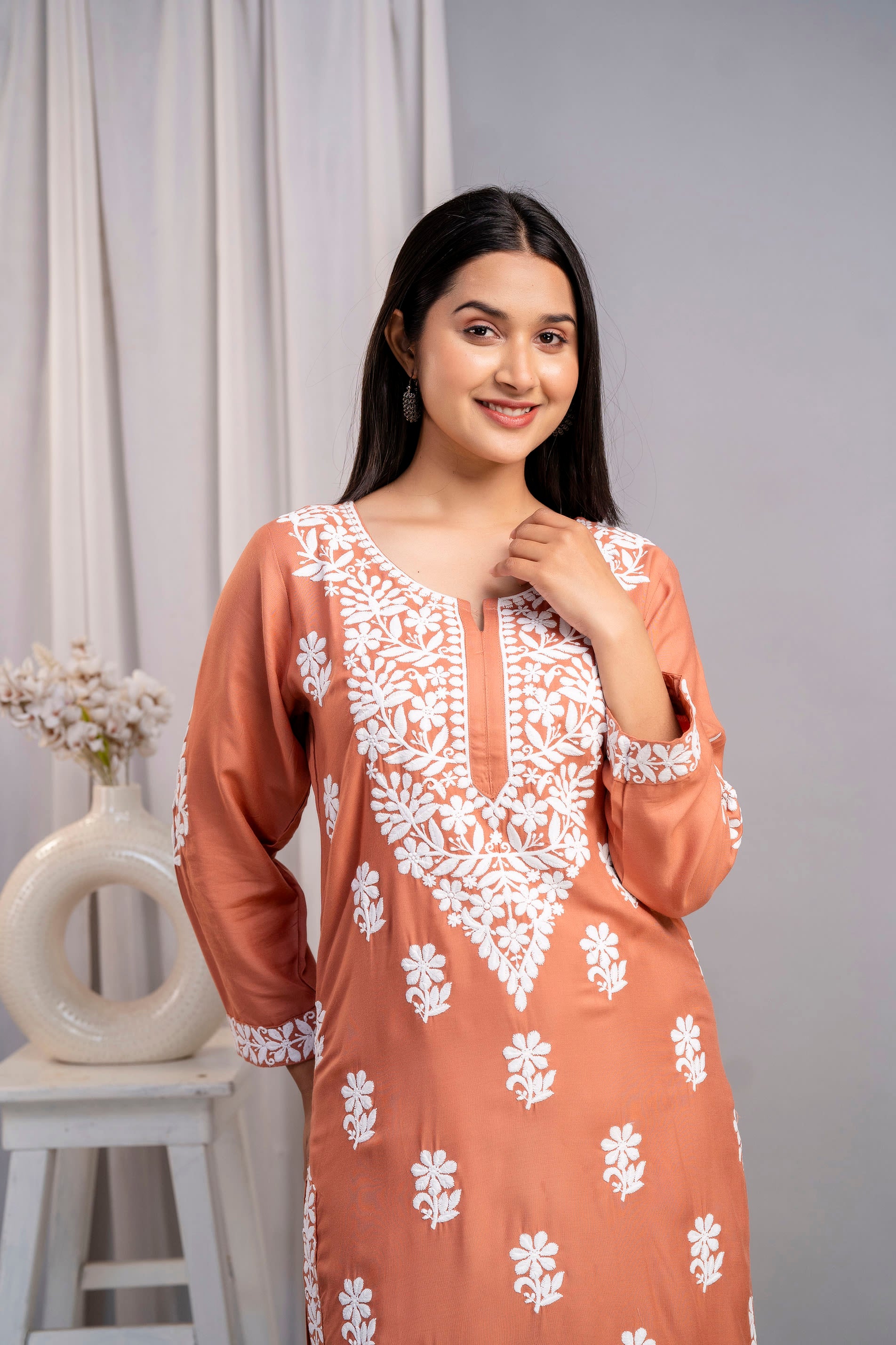 MISTY ROSE Chikankari Kurti and Plazzo Set for Girls and Women (Modal Kurti)