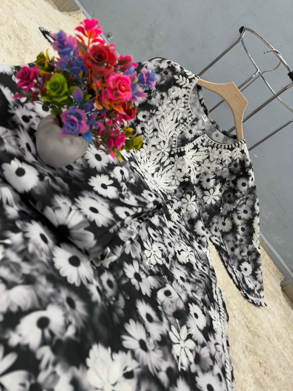 Black Printed Kurti With Plazo Set For Women