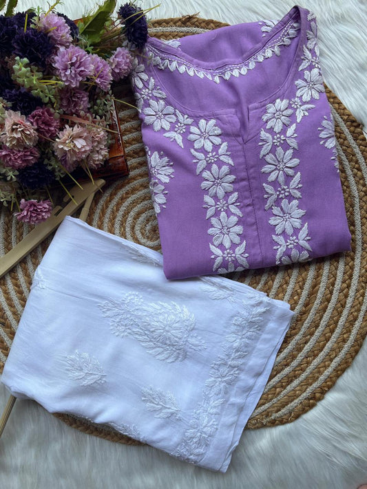 LIGHT PURPLE Chikankari Kurta Set For Women