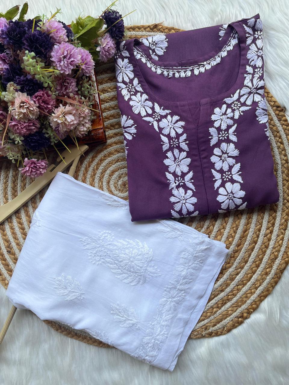 MAGENTA Chikankari Kurta Set For Women