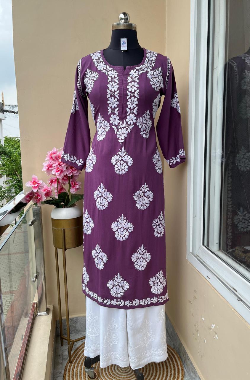 MAGENTA Chikankari Kurta Set For Women