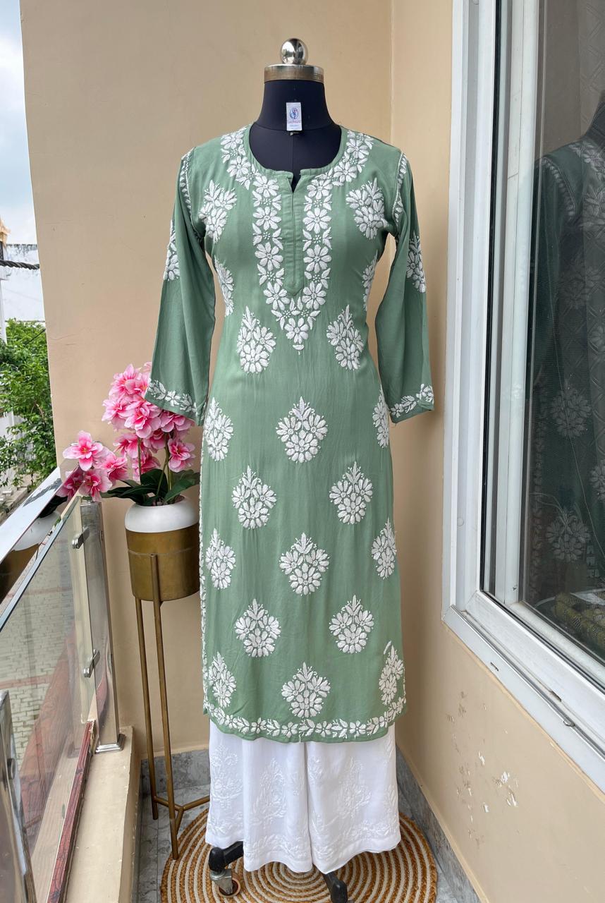 RAMA GREEN Chikankari Kurta Set For Women