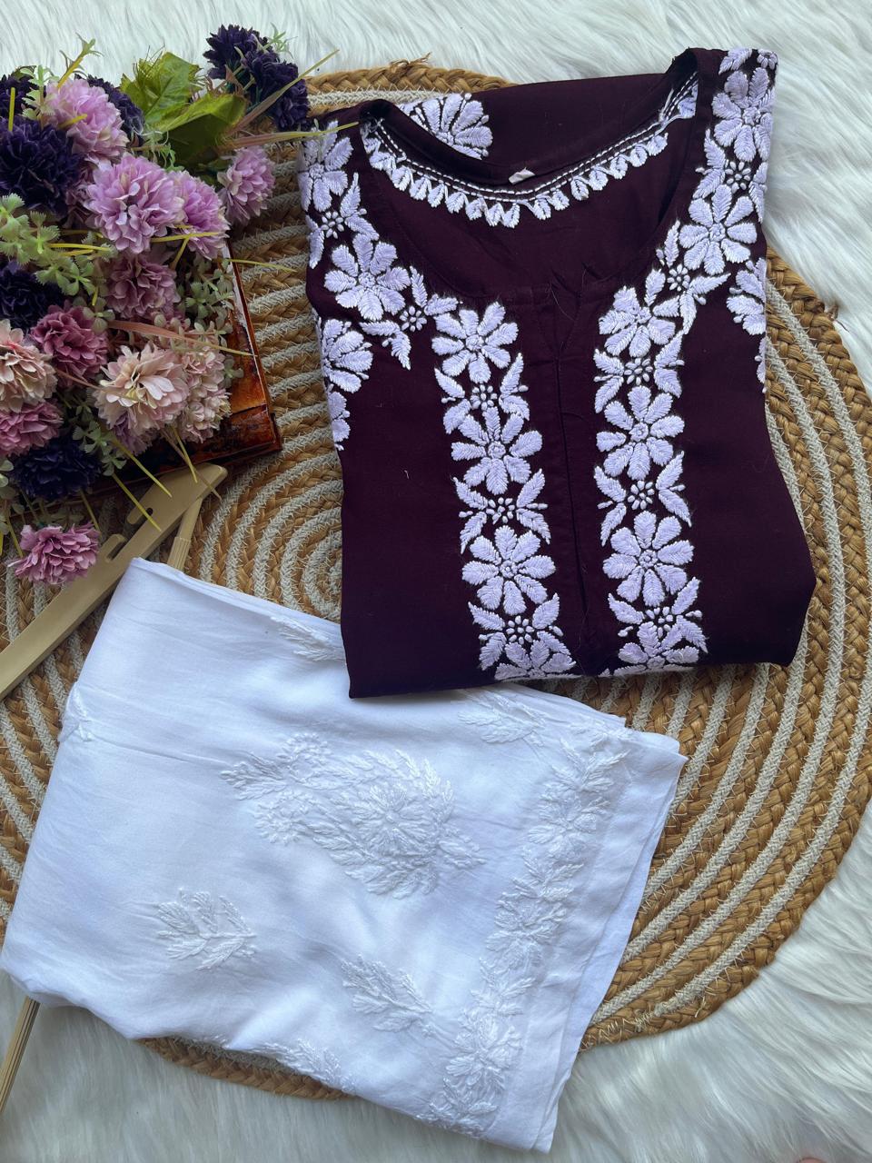 WINE Chikankari Kurta Set For Women
