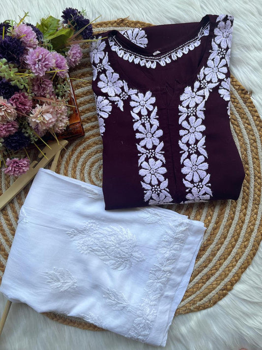 WINE Chikankari Kurta Set For Women
