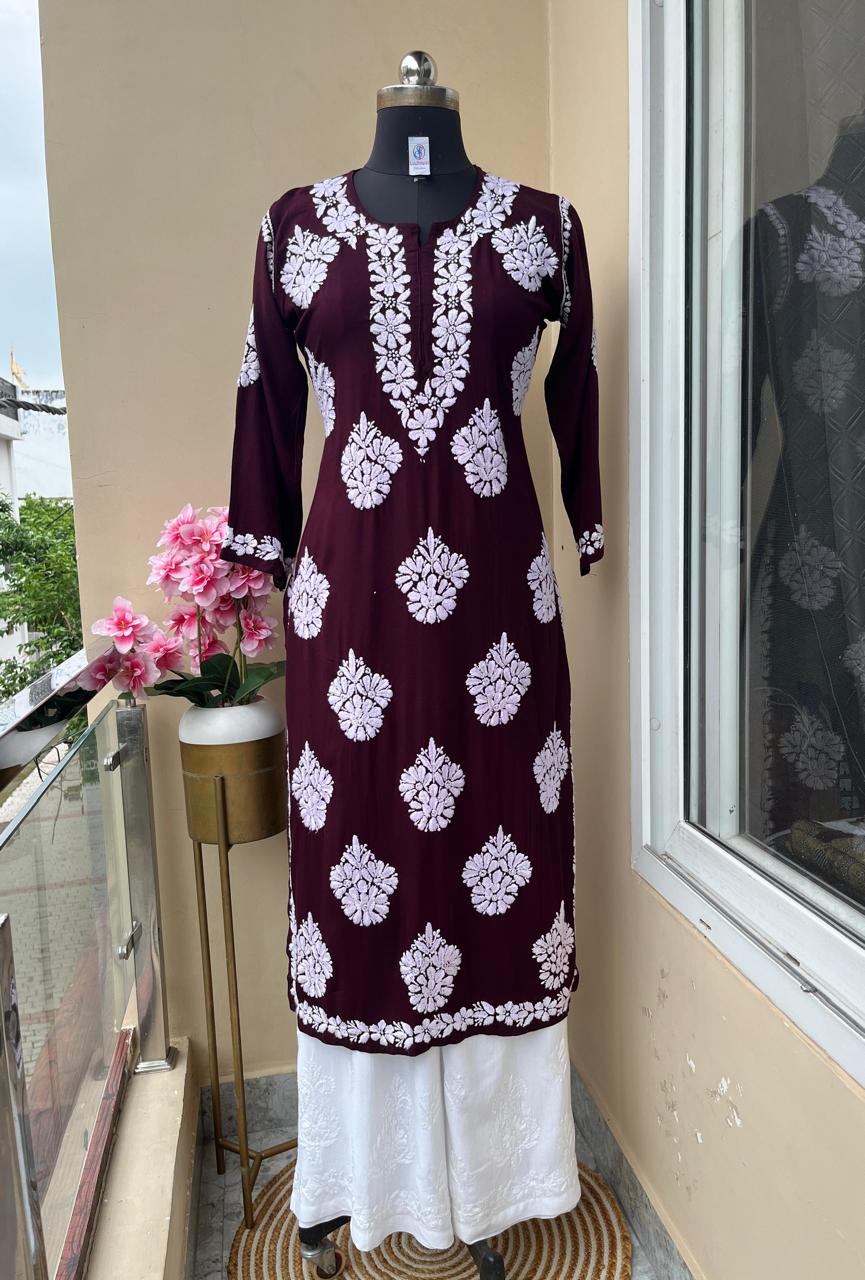 WINE Chikankari Kurta Set For Women