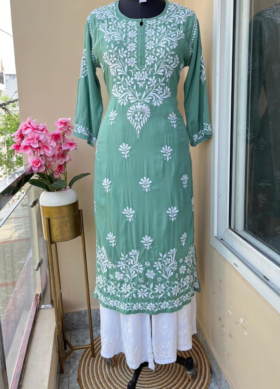 RAMA GREEN Primum Rayon Kurti And Thick cotton Plazo Set For Women