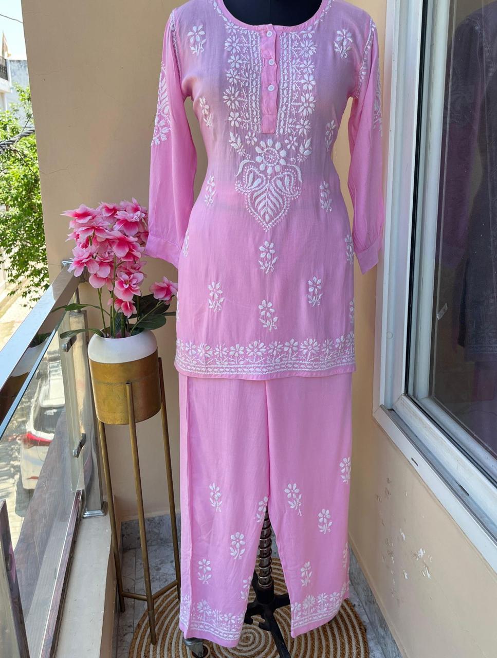 Baby Pink Premium Rayon Shirt Premium Rayon Plazzo Co-Ord Set For Women