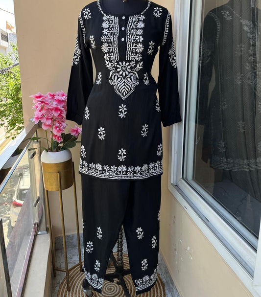 Black Premium Rayon Shirt Premium Rayon Plazzo Co-Ord Set For Women