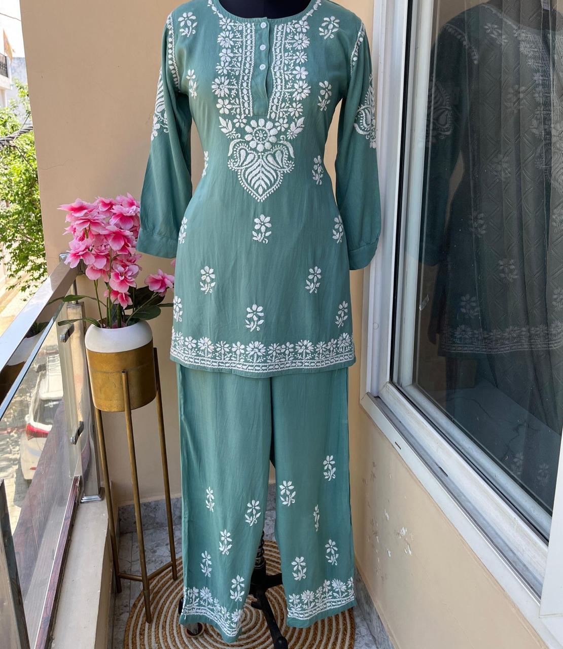 Rama Green Premium Rayon Shirt Premium Rayon Plazzo Co-Ord Set For Women