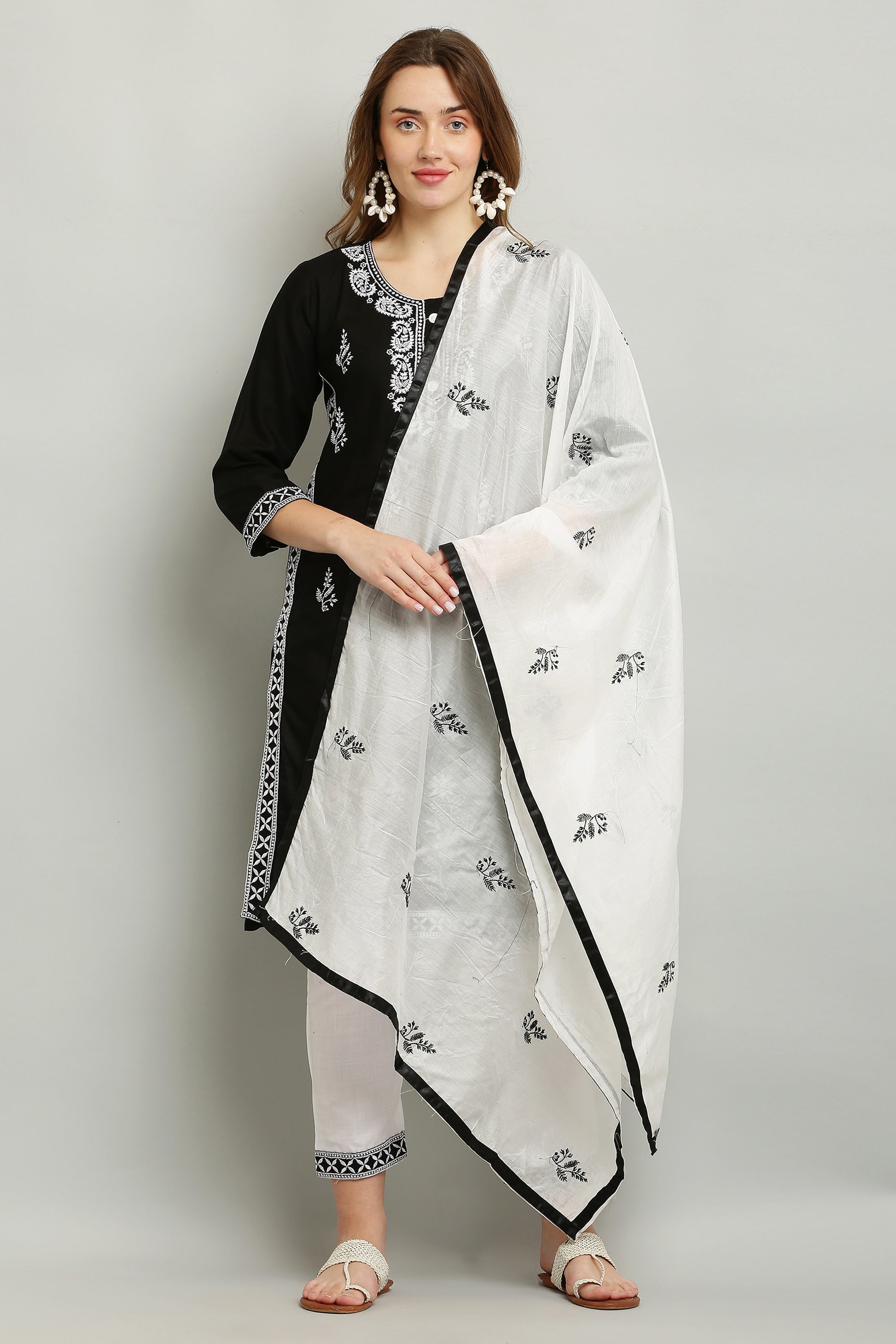 Black Rayon Kurti With Dupatta And Bottom Wear 3 Piece Set For Women