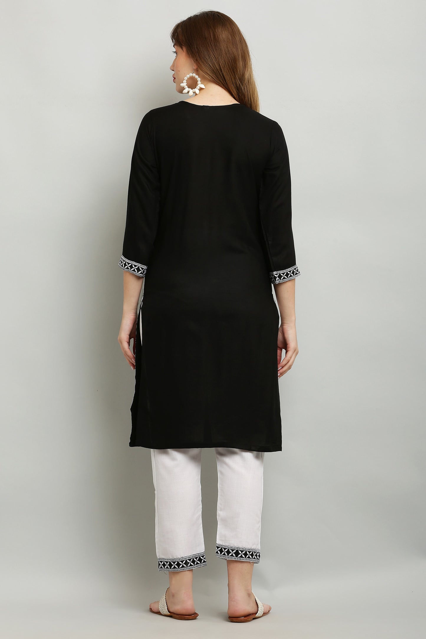 Black Rayon Kurti With Dupatta And Bottom Wear 3 Piece Set For Women