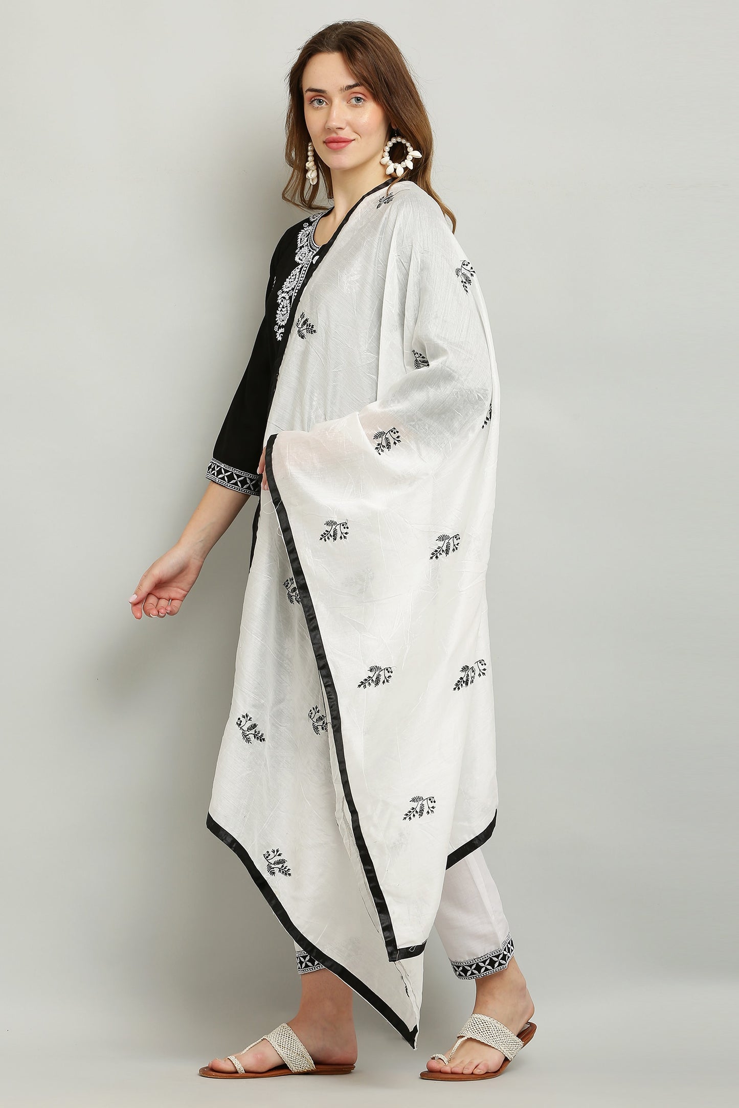 Black Rayon Kurti With Dupatta And Bottom Wear 3 Piece Set For Women