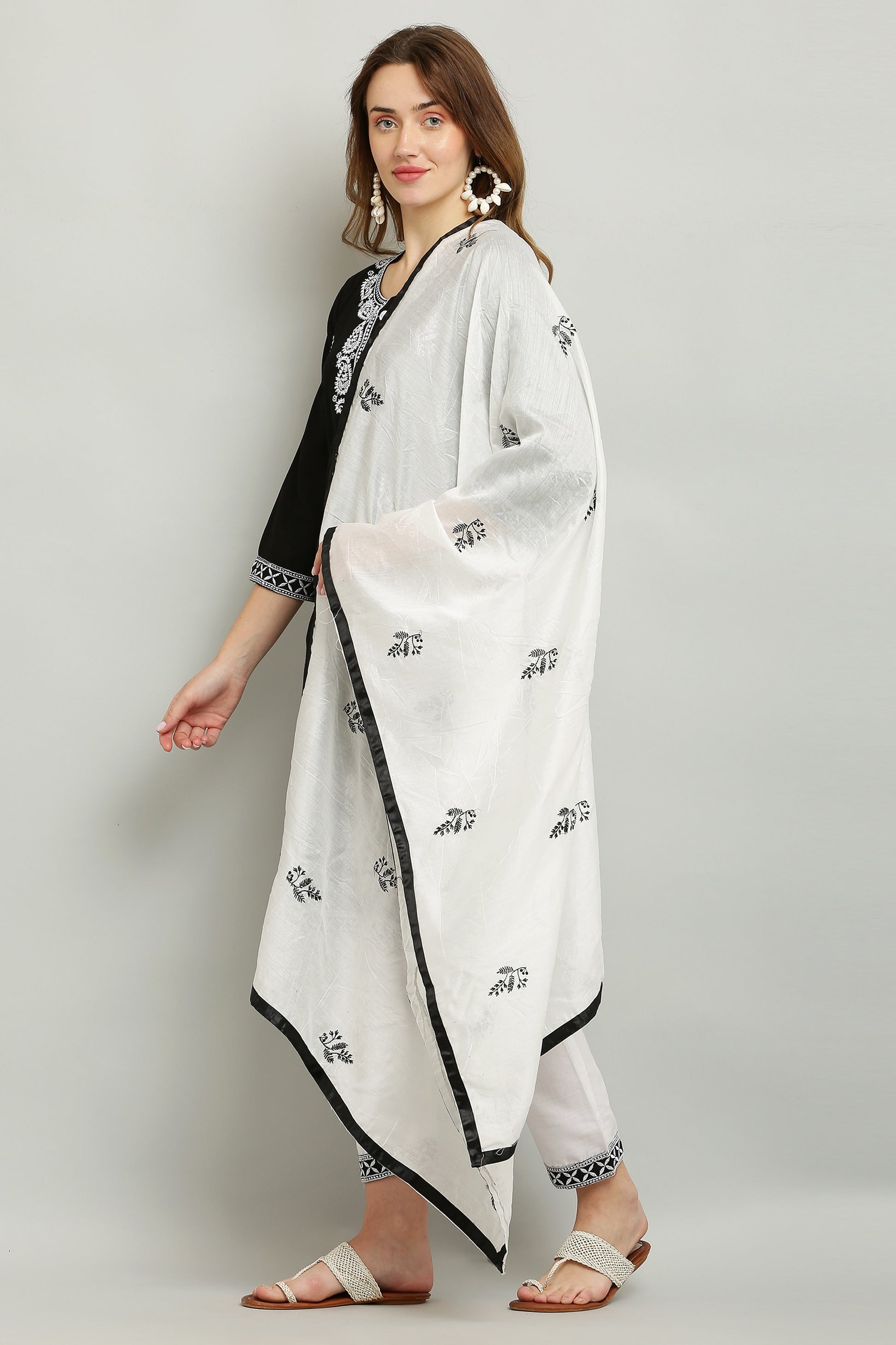 Black Rayon Kurti With Dupatta And Bottom Wear 3 Piece Set For Women