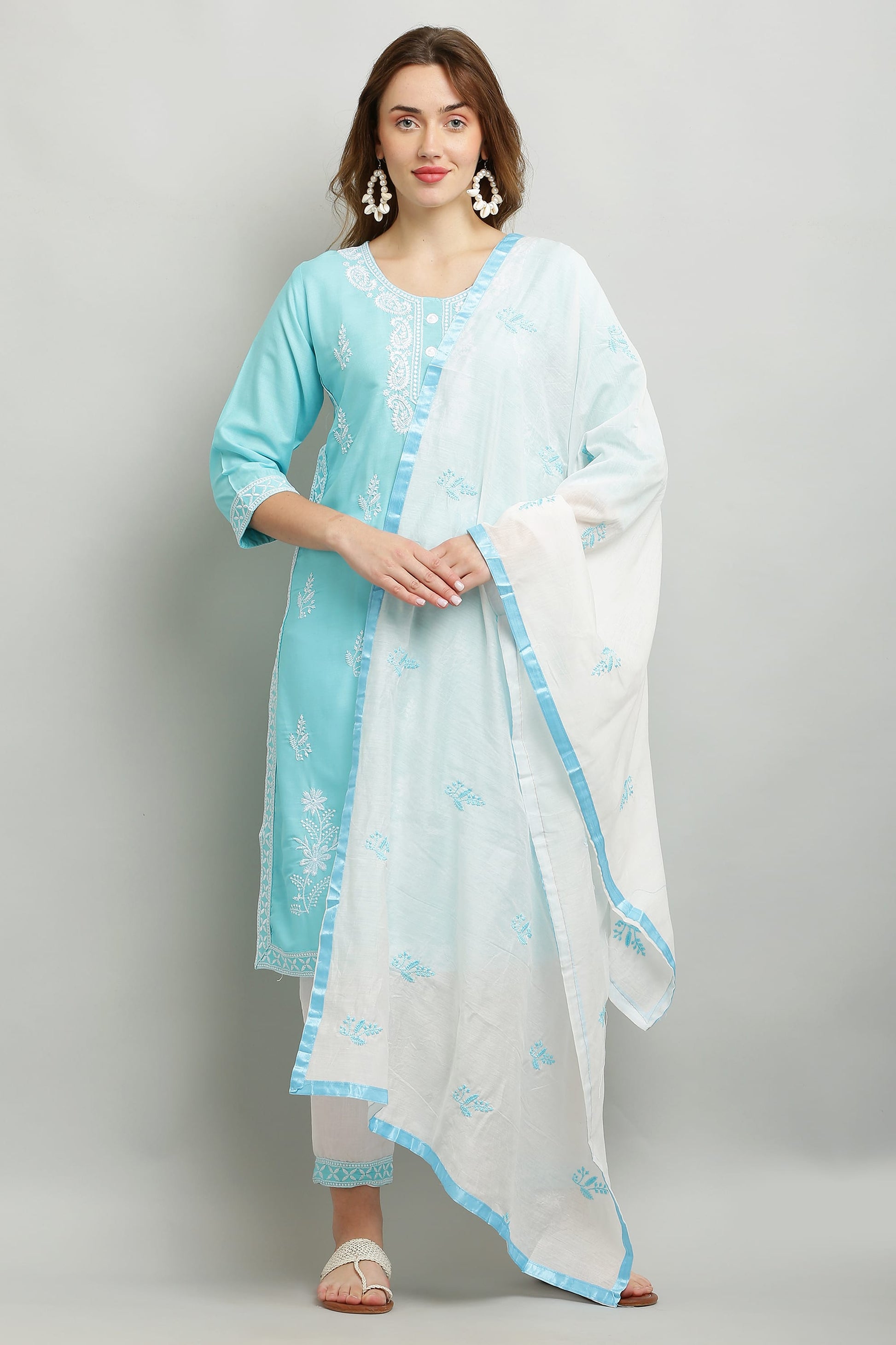 Firoji Rayon Kurti With Dupatta And Bottom Wear 3 Piece Set For Women