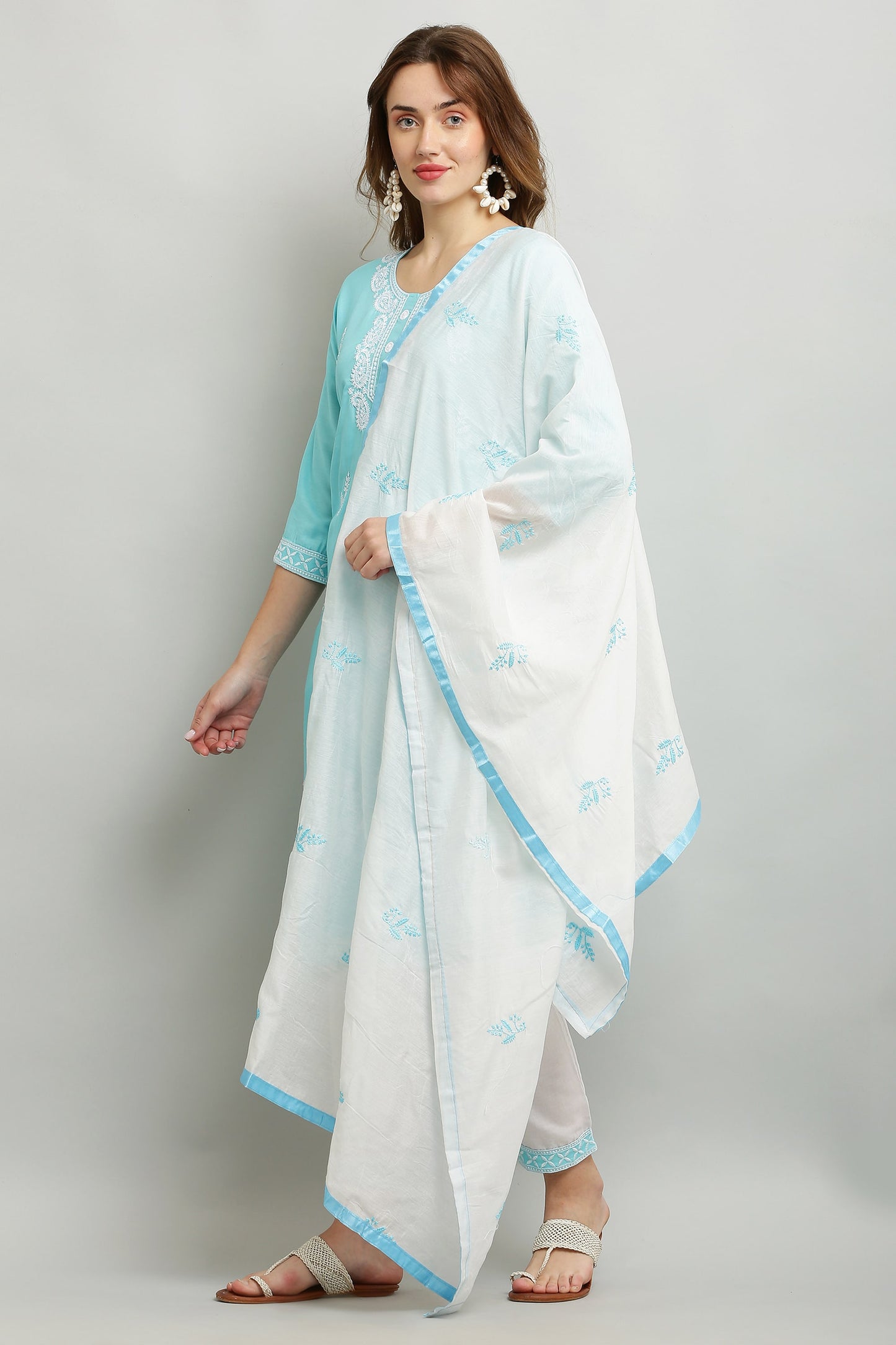 Firoji Rayon Kurti With Dupatta And Bottom Wear 3 Piece Set For Women