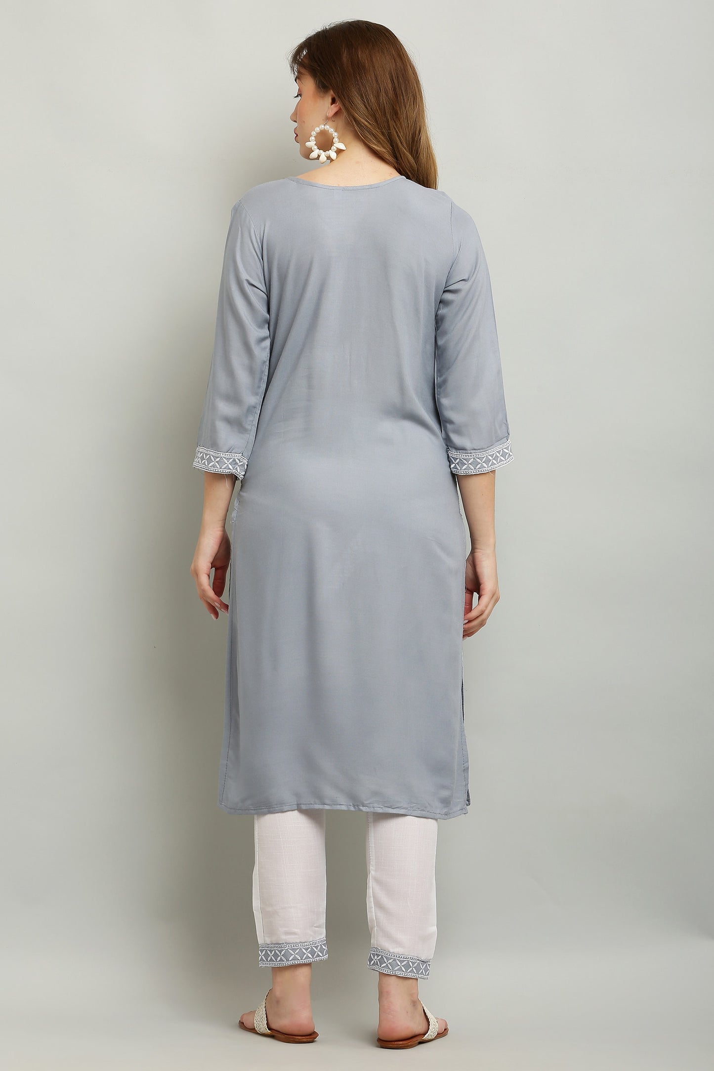 Grey Rayon Kurti With Dupatta And Bottom Wear 3 Piece Set For Women