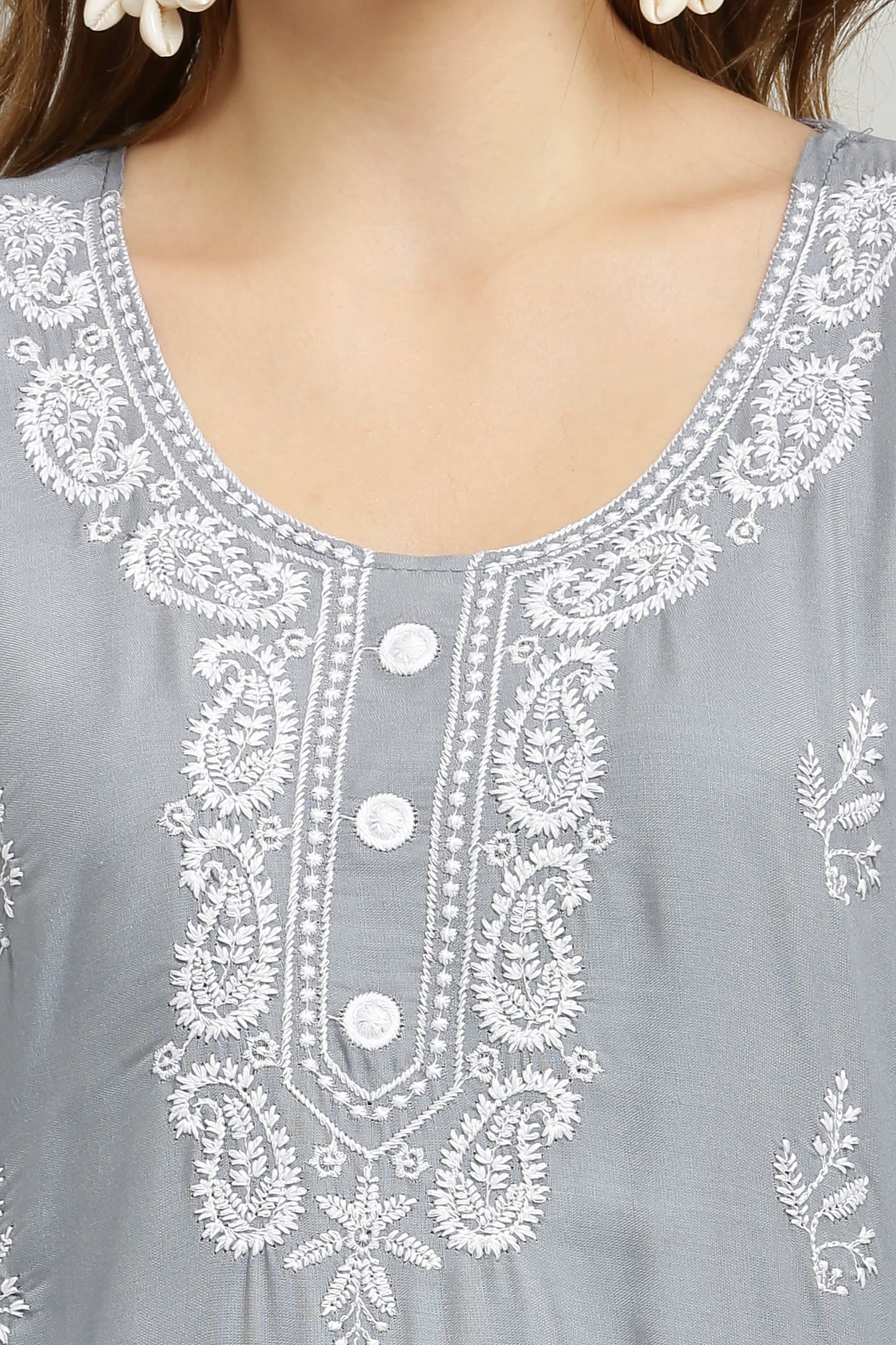 Grey Rayon Kurti With Dupatta And Bottom Wear 3 Piece Set For Women