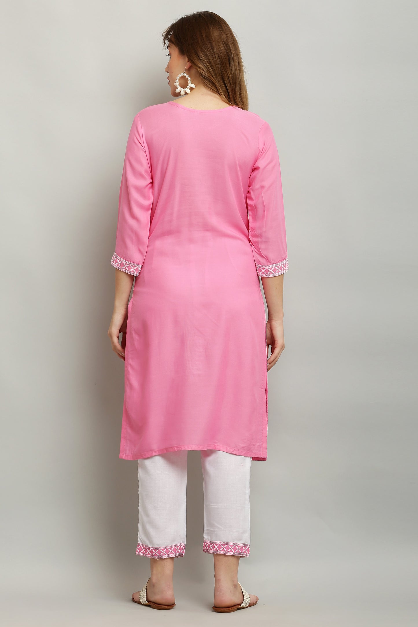 Pink Rayon Kurti With Dupatta And Bottom Wear 3 Piece Set For Women