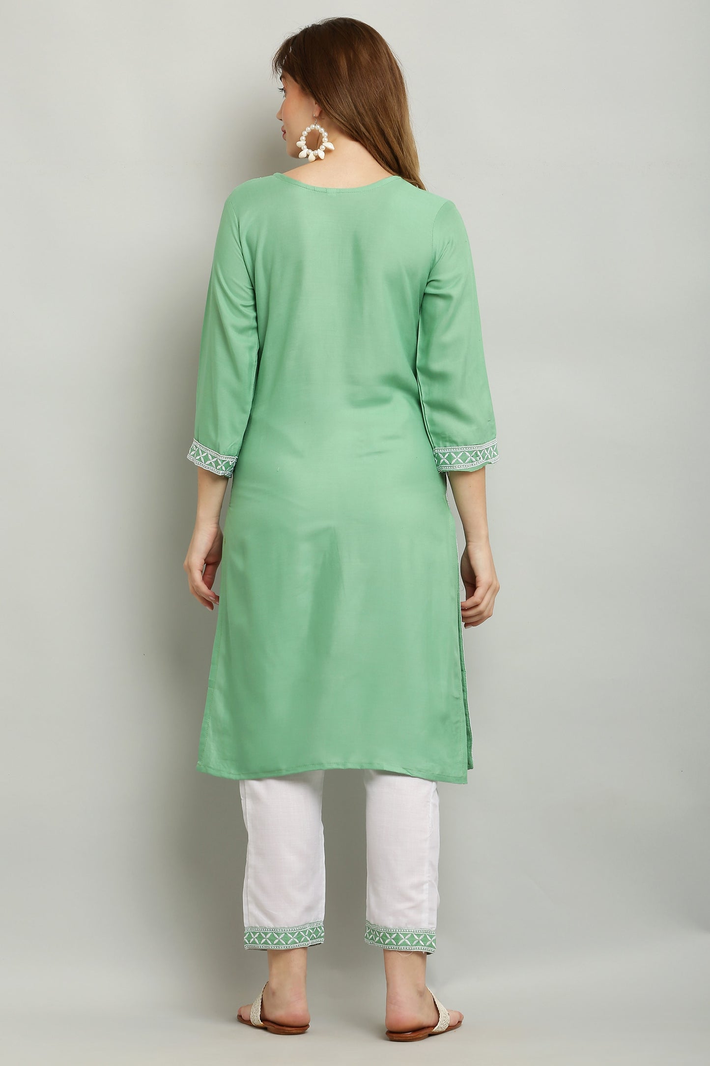 Pista Rayon Kurti With Dupatta And Bottom Wear 3 Piece Set For Women