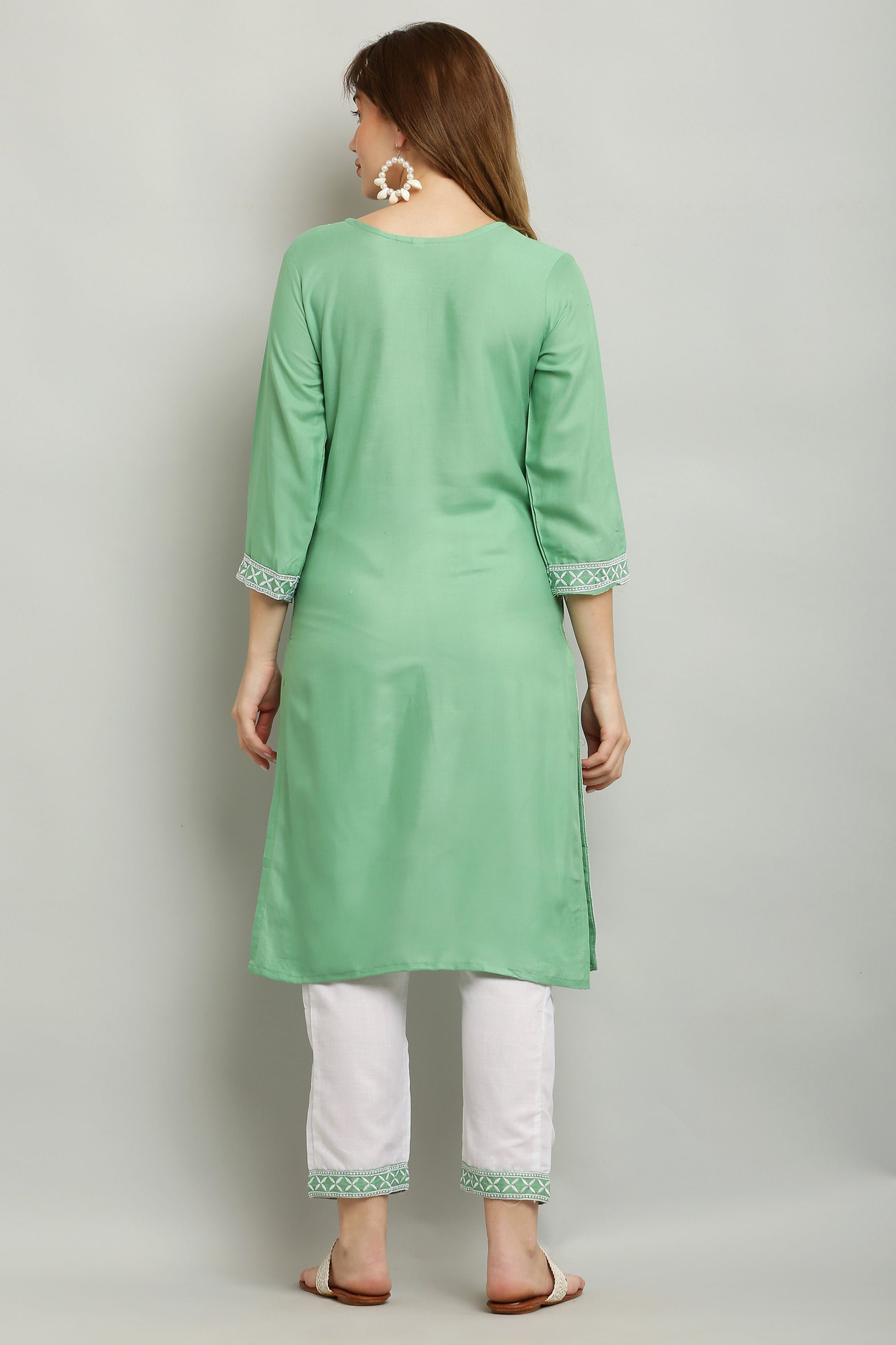 Pista Rayon Kurti With Dupatta And Bottom Wear 3 Piece Set For Women