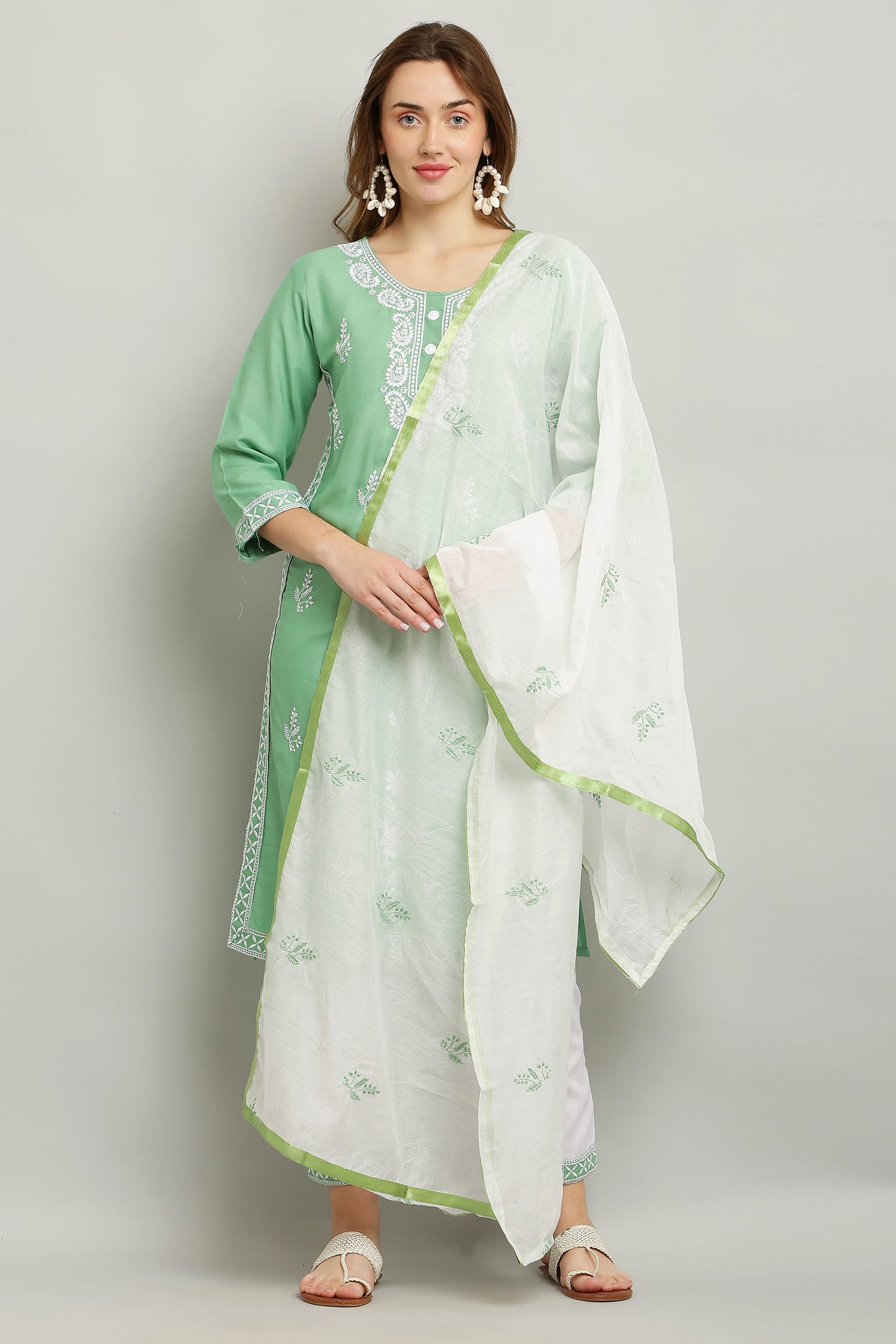 Pista Rayon Kurti With Dupatta And Bottom Wear 3 Piece Set For Women