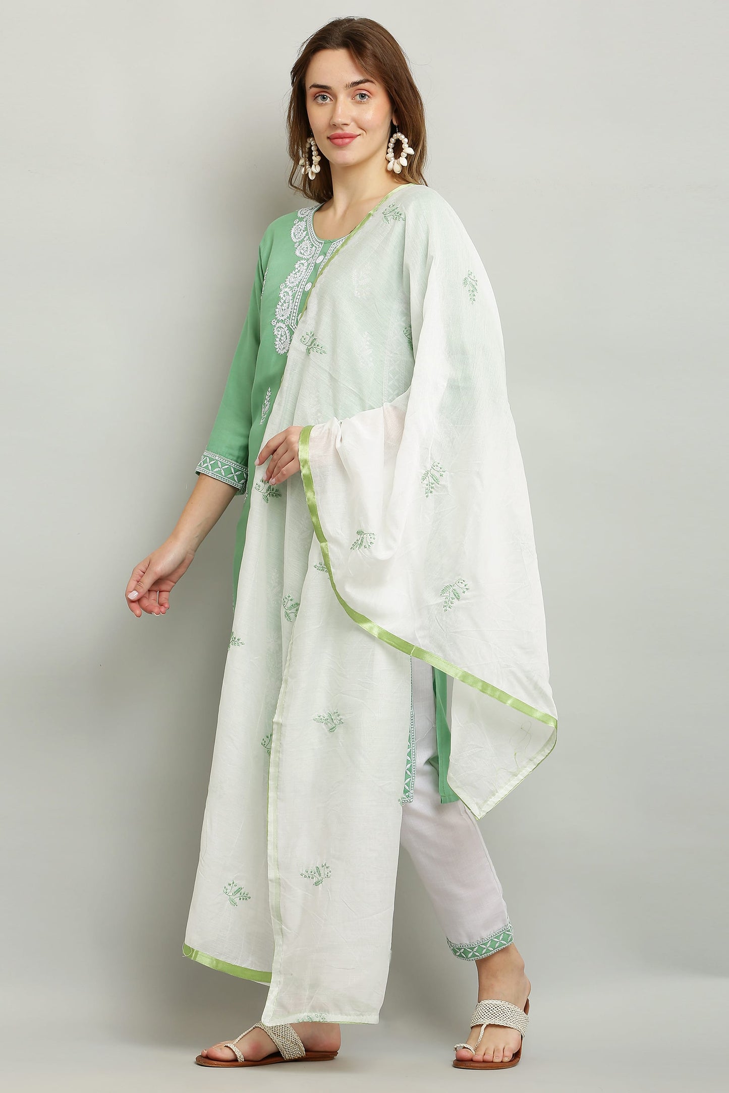 Pista Rayon Kurti With Dupatta And Bottom Wear 3 Piece Set For Women