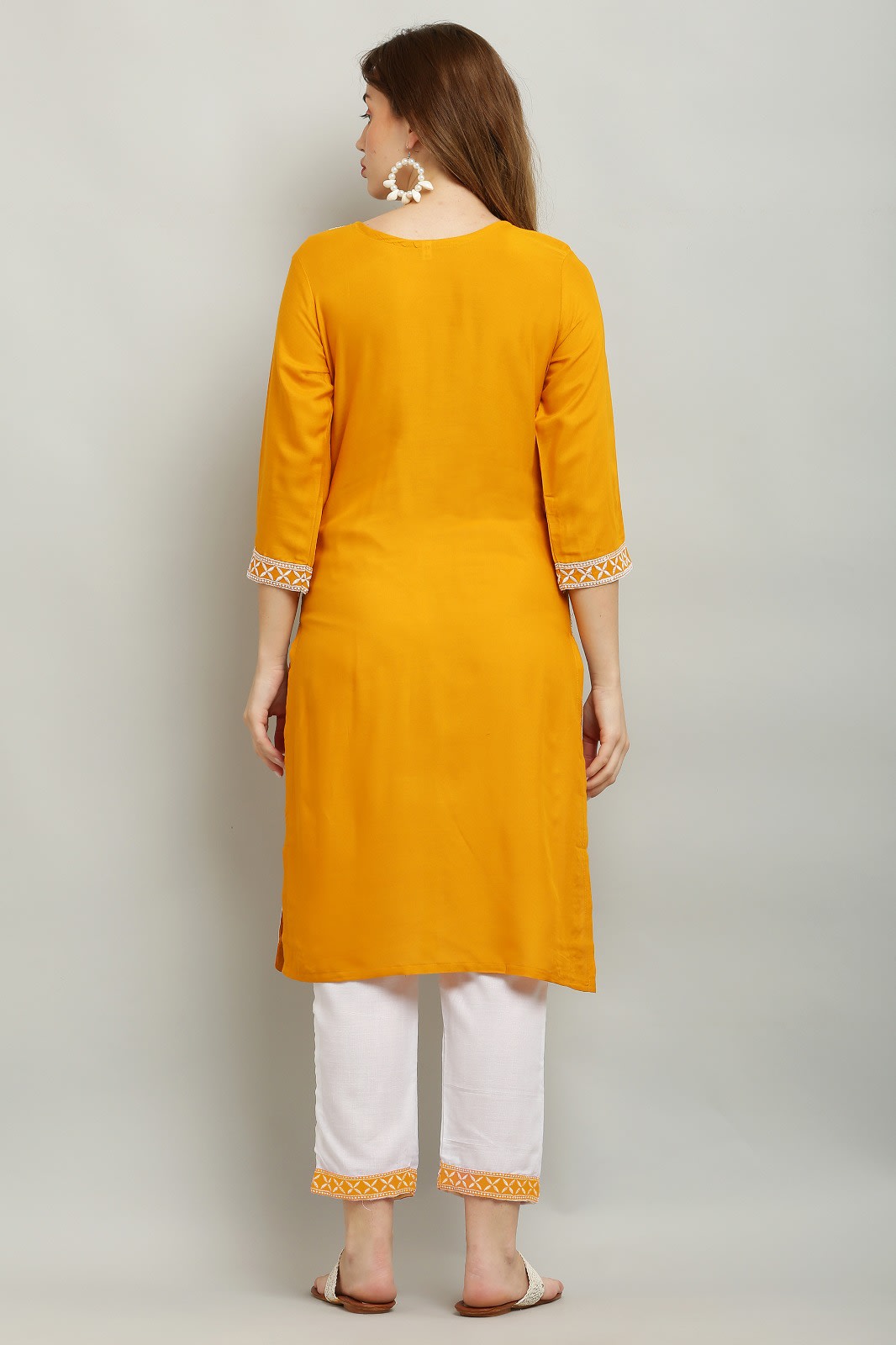 Yellow Rayon Kurti With Dupatta And Bottom Wear 3 Piece Set For Women