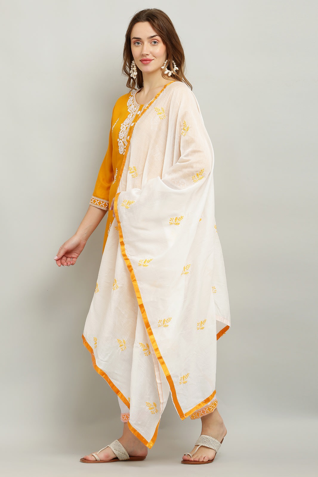 Yellow Rayon Kurti With Dupatta And Bottom Wear 3 Piece Set For Women
