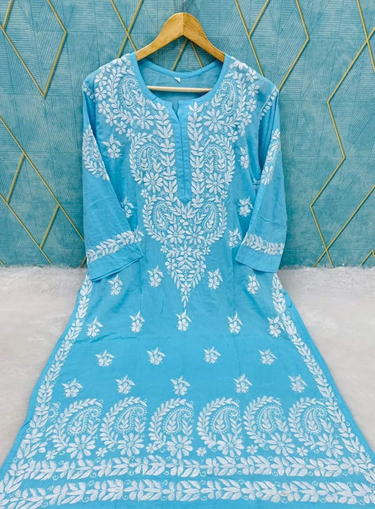 FIROJI Rayon Cotton Chikankari Embroidery Work Kurti