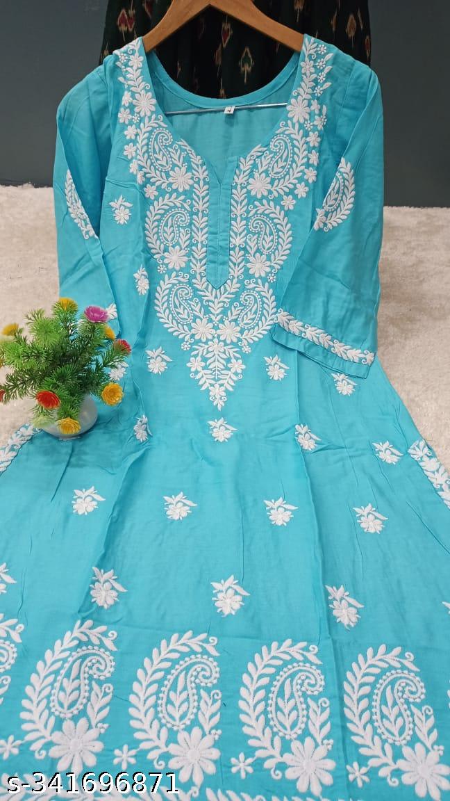 FIROJI Rayon Cotton Chikankari Embroidery Work Kurti