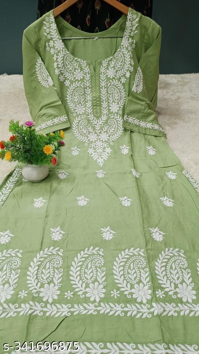PISTA Rayon Cotton Chikankari Embroidery Work Kurti