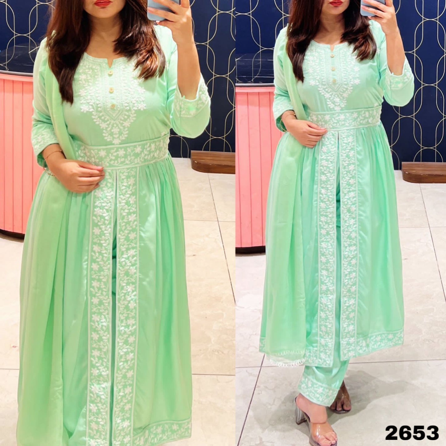 PISTA Rayon Palazzo Suit with Gown Indo western Dress