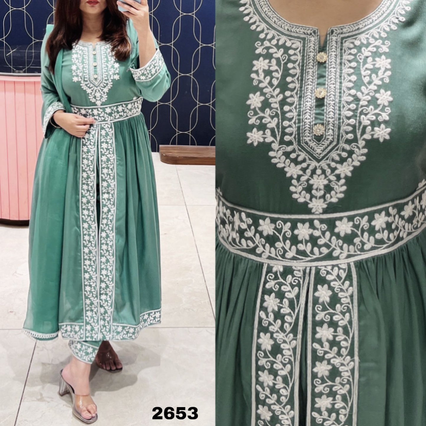 RAMA GREEN Rayon Palazzo Suit with Gown Indo western Dress