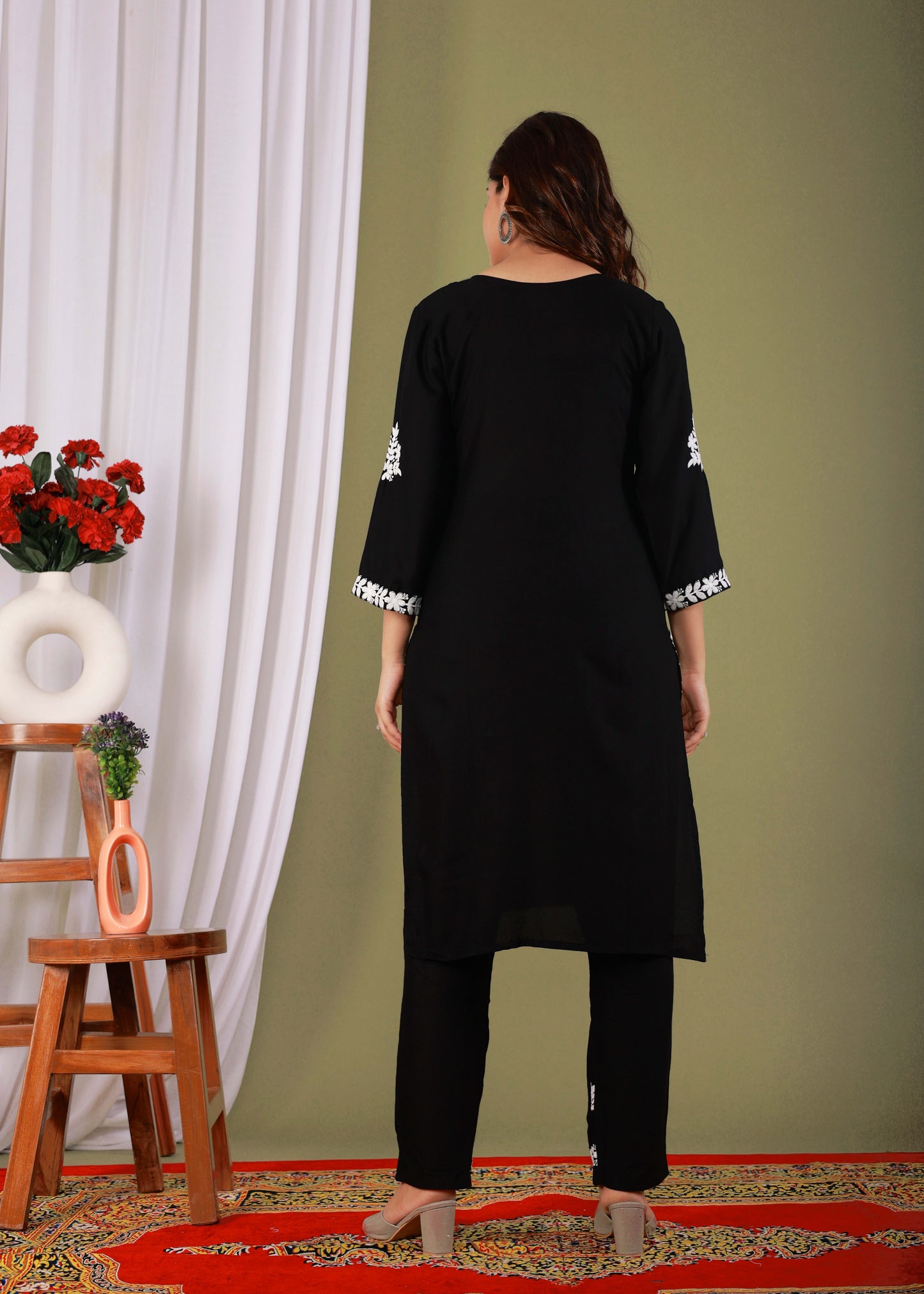Black Exclusive Modal Kurti With The Plazzo Chikankari Fabric For Women