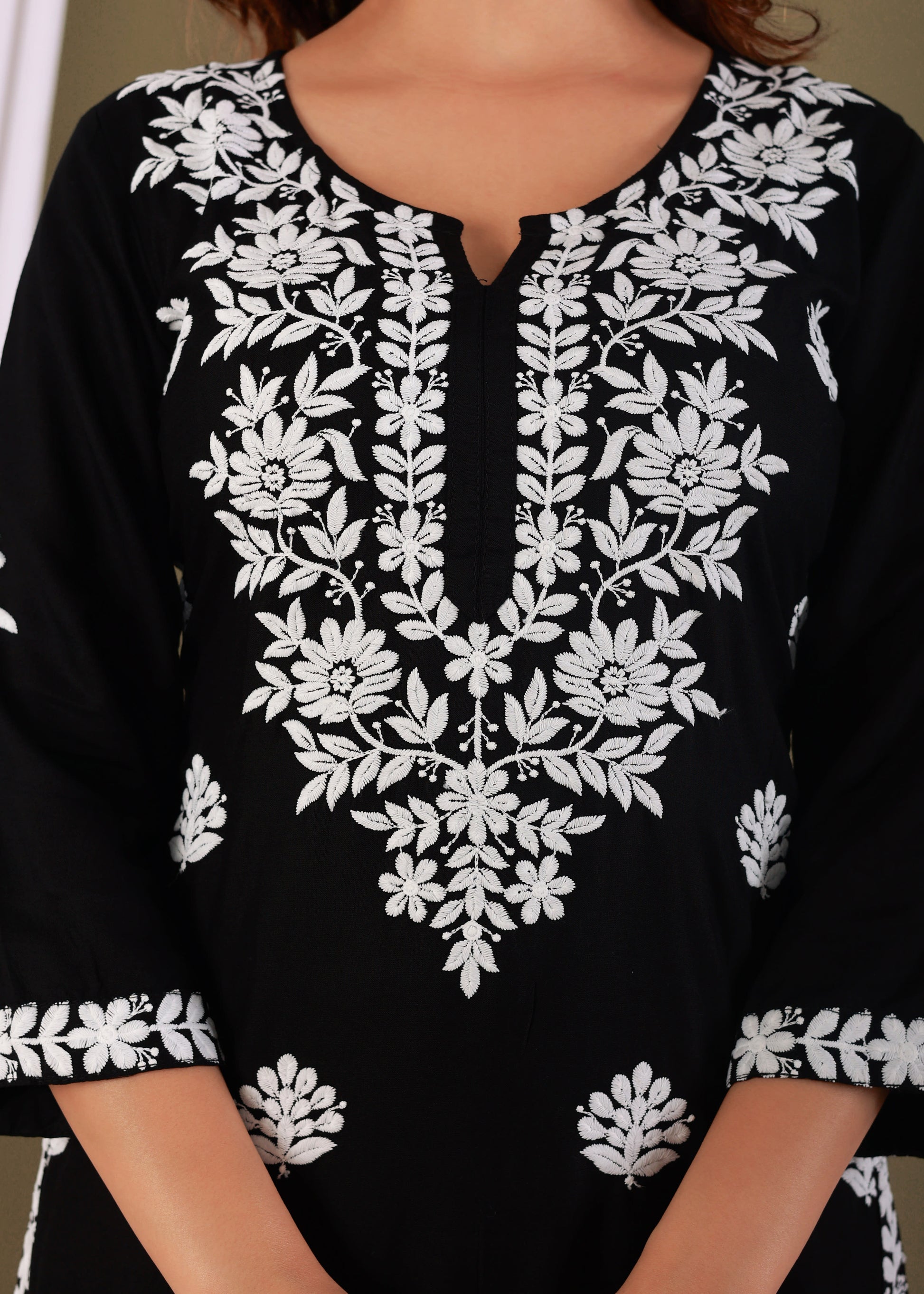 Black Exclusive Modal Kurti With The Plazzo Chikankari Fabric For Women