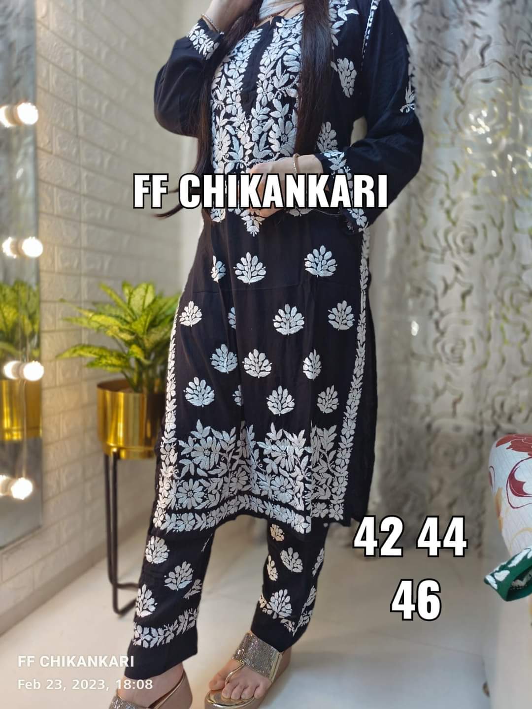 BLACK Women Embroidery Chikankari Kurti Plazzo set