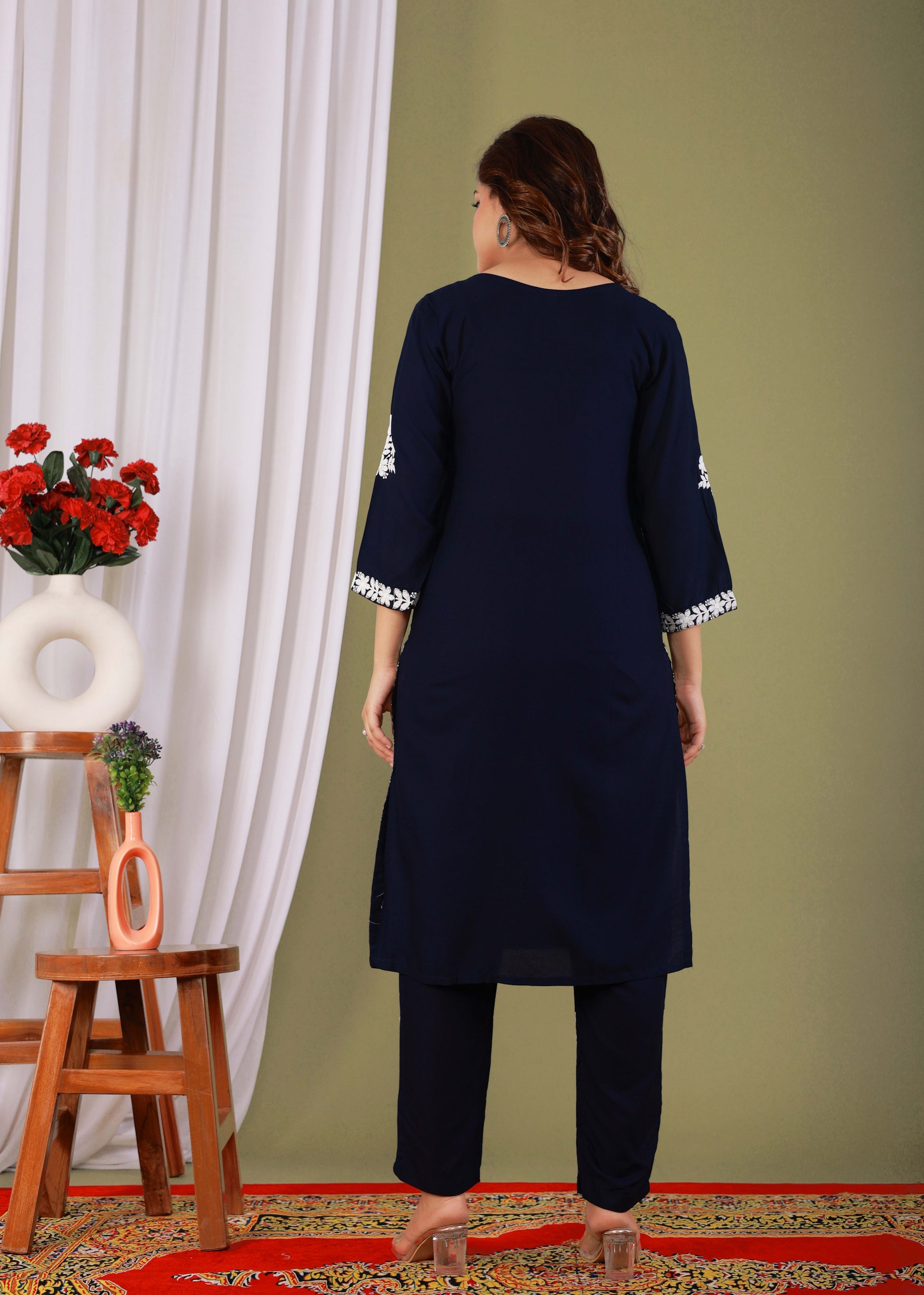 Blue Exclusive Modal Kurti With The Plazzo Chikankari Fabric For Women