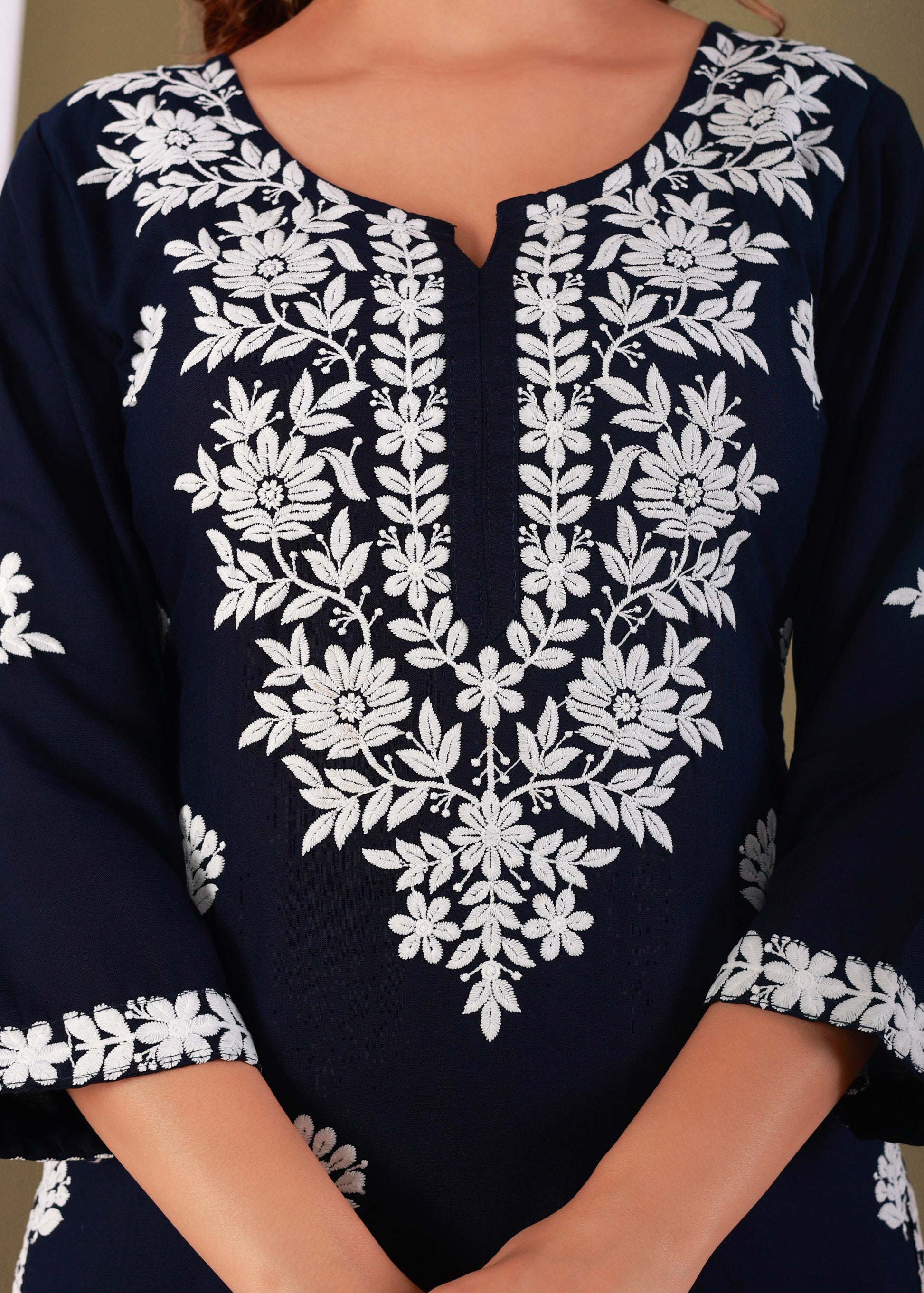 Blue Exclusive Modal Kurti With The Plazzo Chikankari Fabric For Women