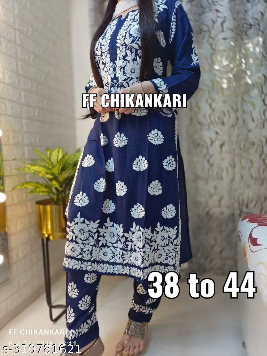 BLUE Women Embroidery Chikankari Kurti Plazzo set