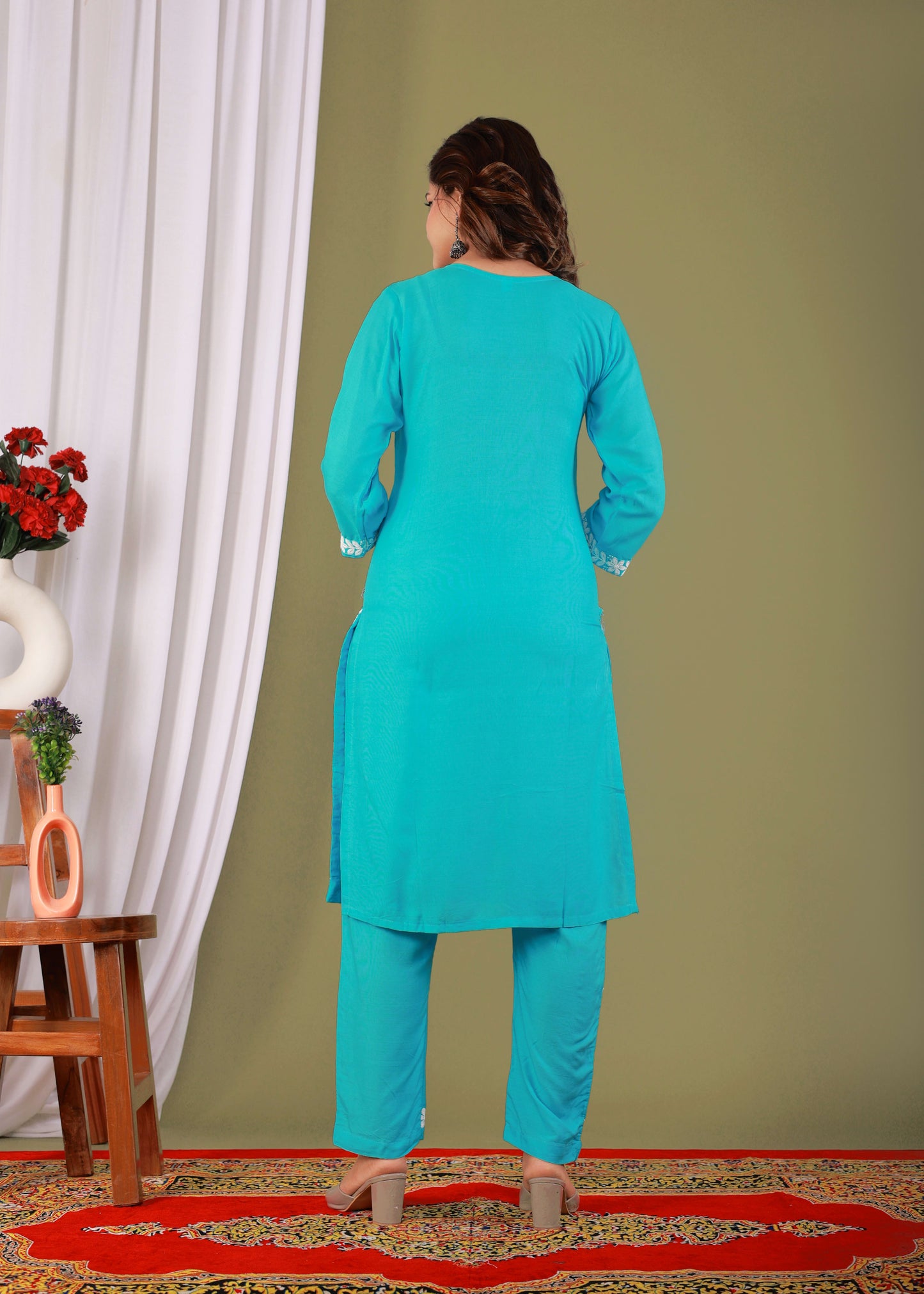 Firoji Exclusive Modal Kurti With The Plazzo Chikankari Fabric For Women