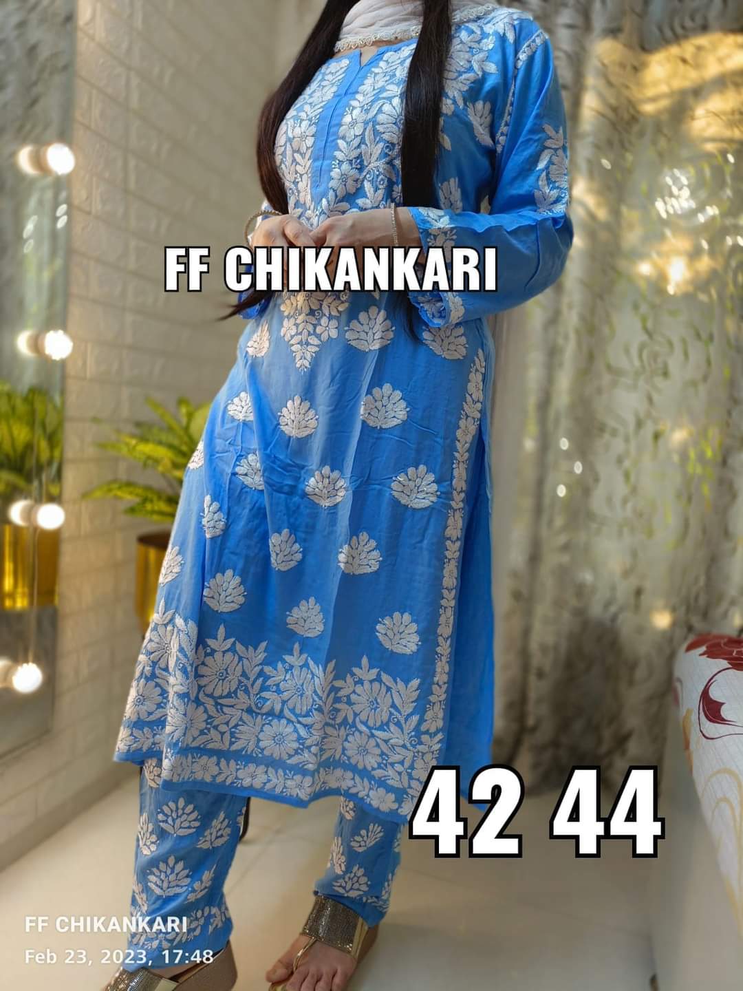 FIROJI Women Embroidery Chikankari Kurti Plazzo set