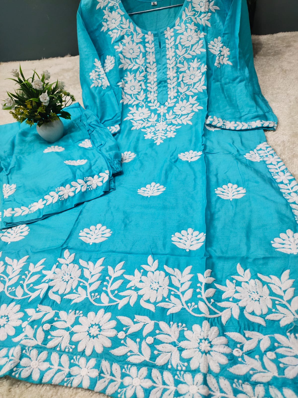 FIROJI Women Embroidery Chikankari Kurti Plazzo set