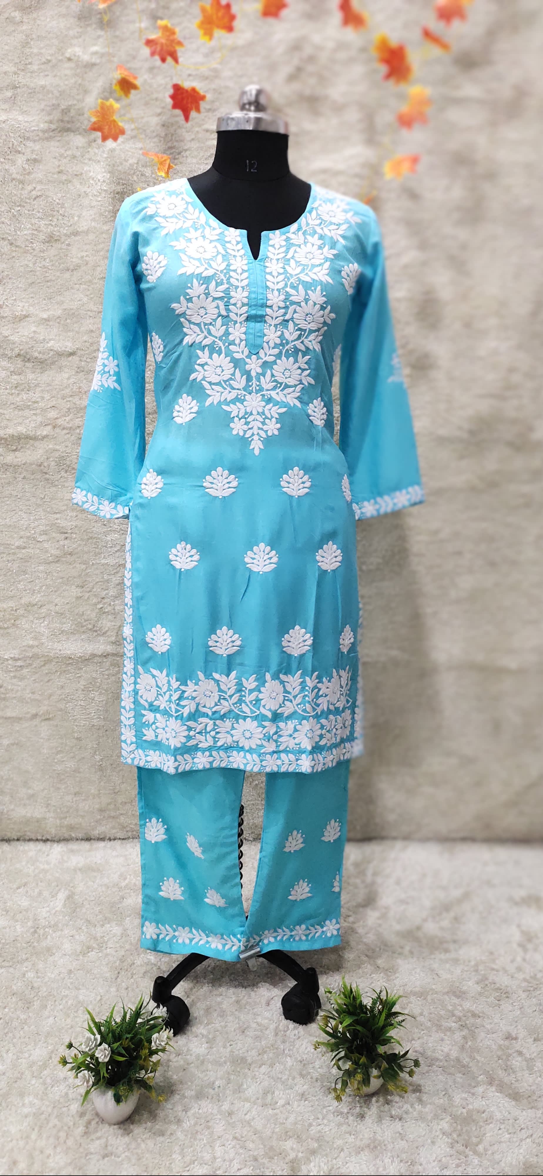 FIROJI Women Embroidery Chikankari Kurti Plazzo set