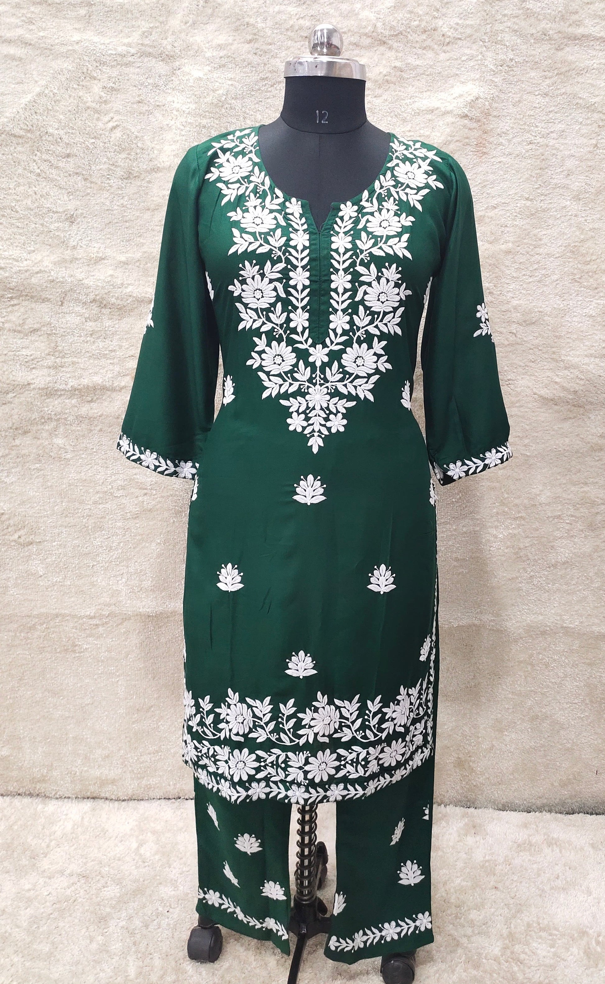 GREEN Women Embroidery Chikankari Kurti Plazzo set